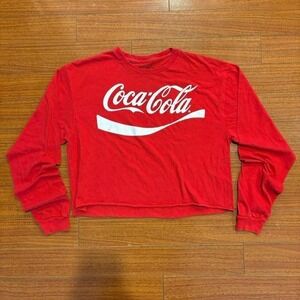 faded Coca Cola cropped long sleeve shirt in red and white,